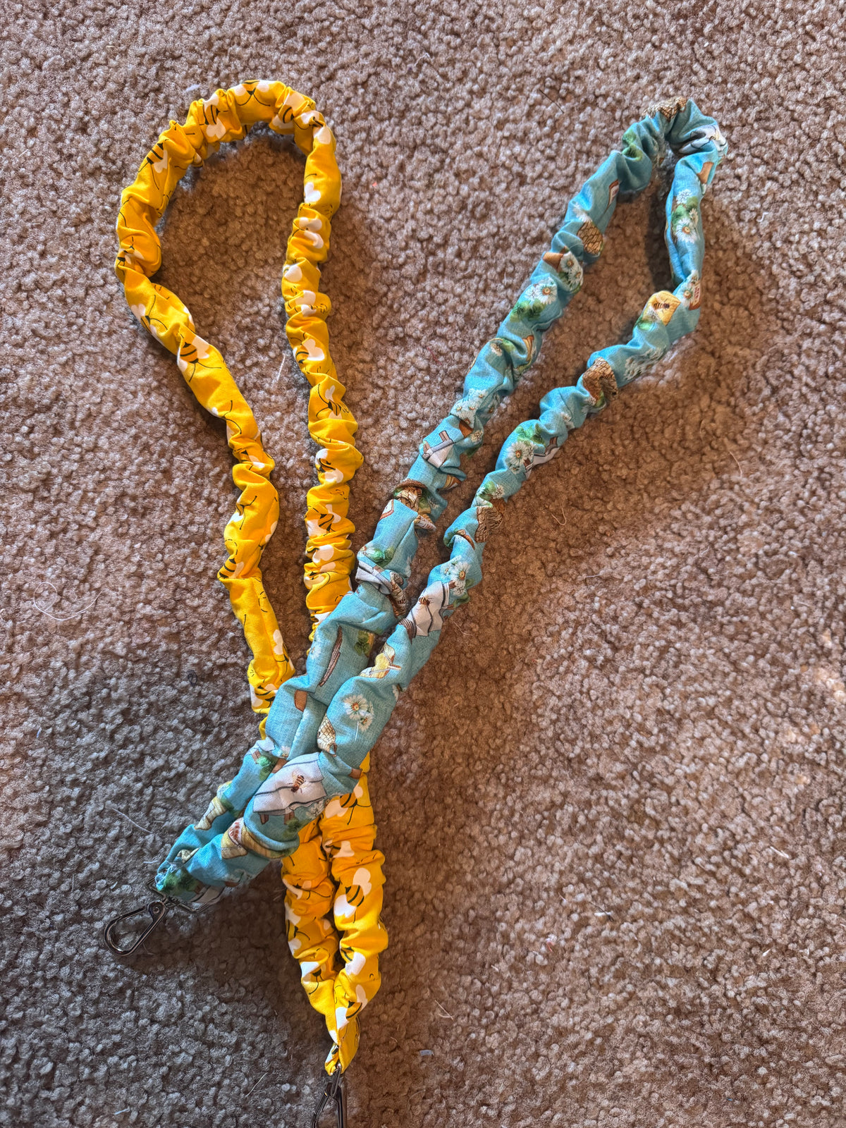 Custom fabric scrunchie lanyard with bees
